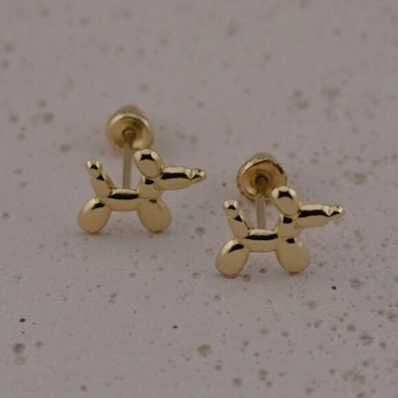 14k Real Gold Stud Earrings | Balloon Dog Stud Earrings | Birthday Gift | - Picture 6 of 9